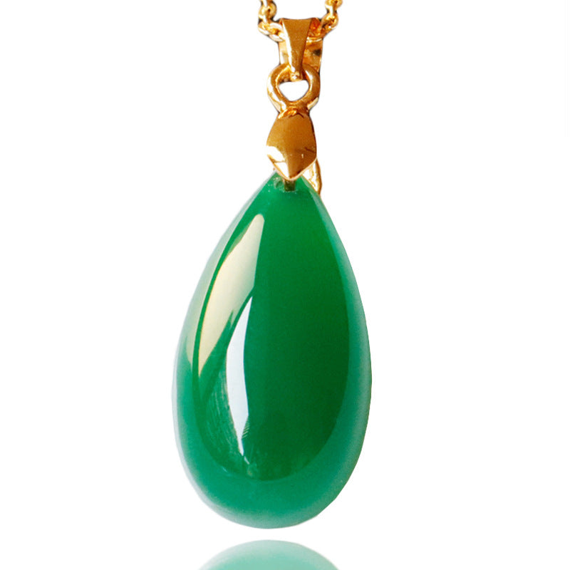 Collar Lágrima de Jade Verde | Colgante Dorado Elegante
