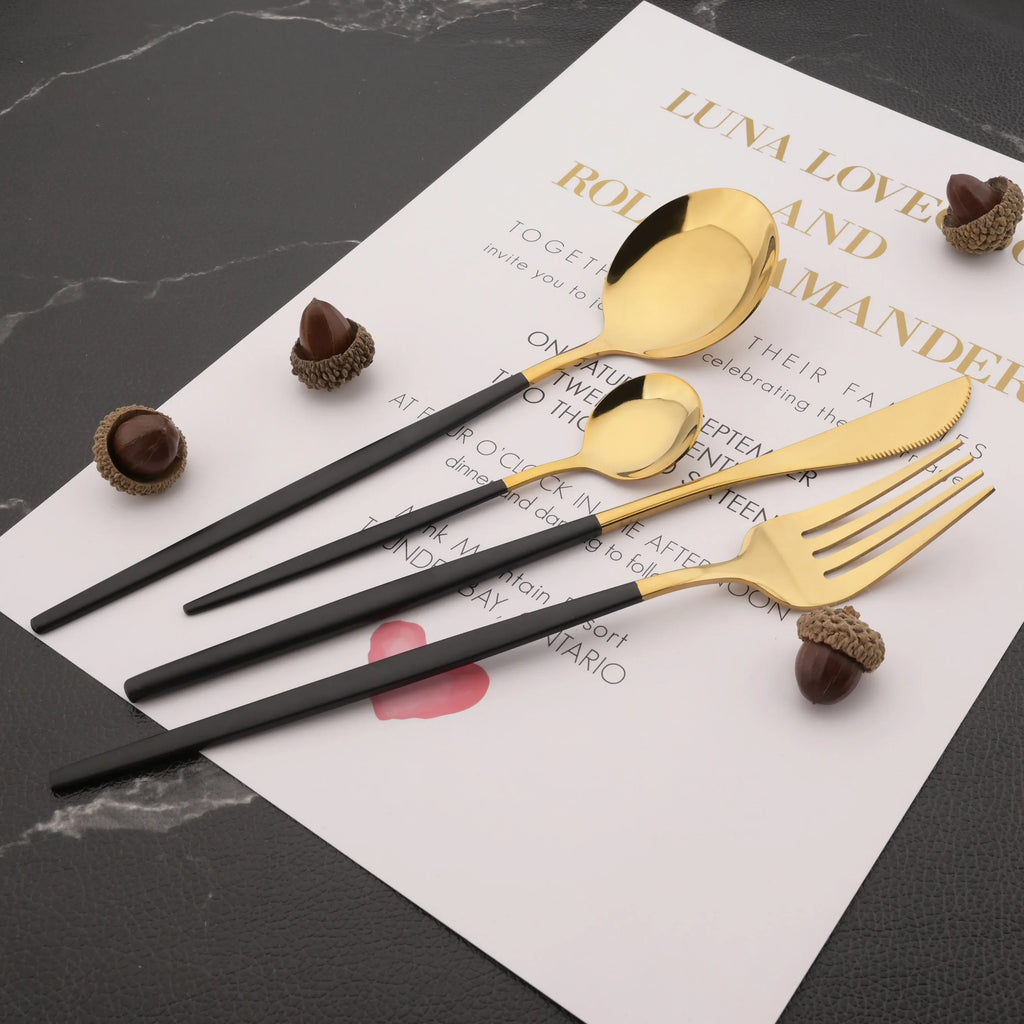 Set 6 Tenedores Dorados de Acero Inoxidable | Cubertería Elegante