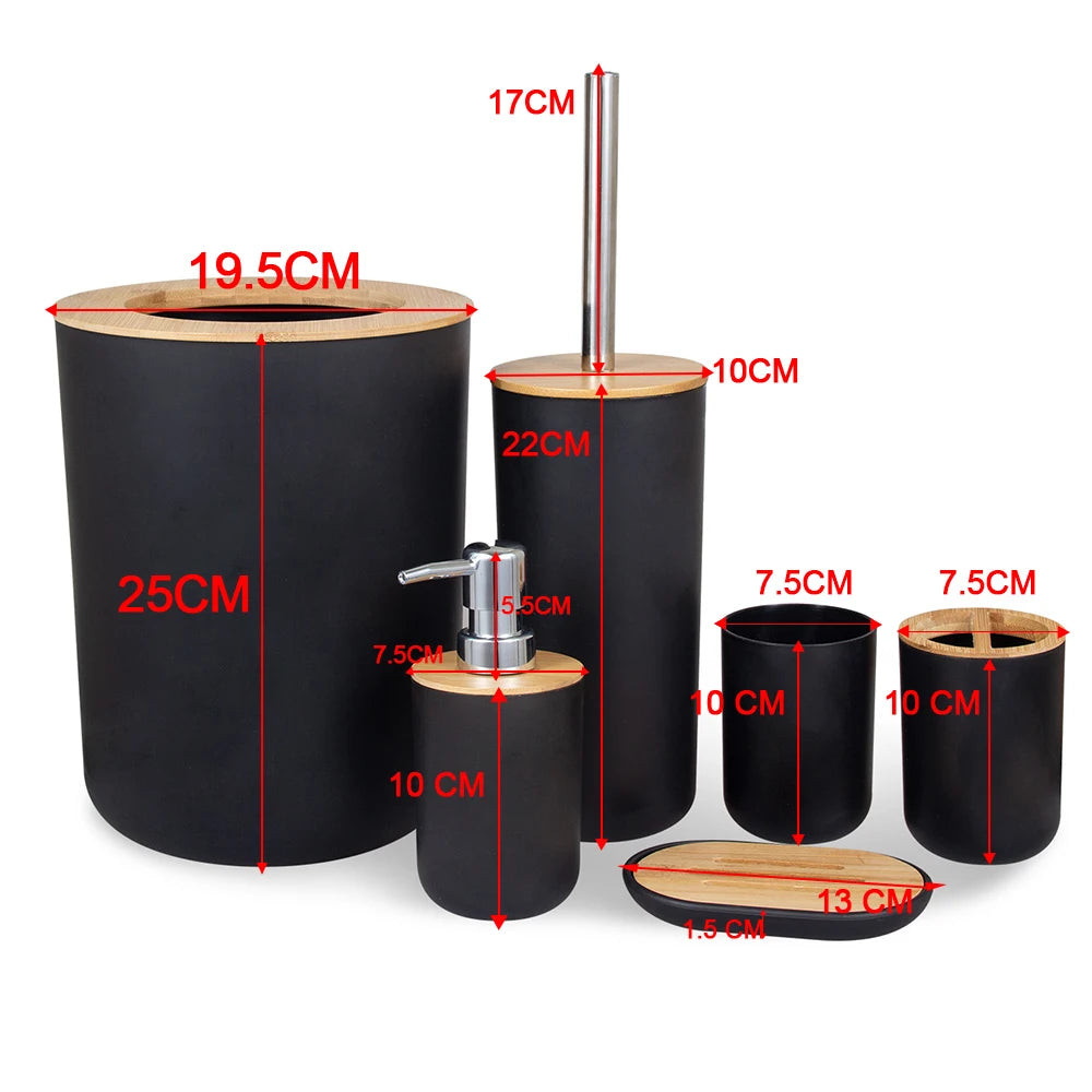 Set 6 Accesorios de Baño Bambú | Dispensador, Cepillo y más