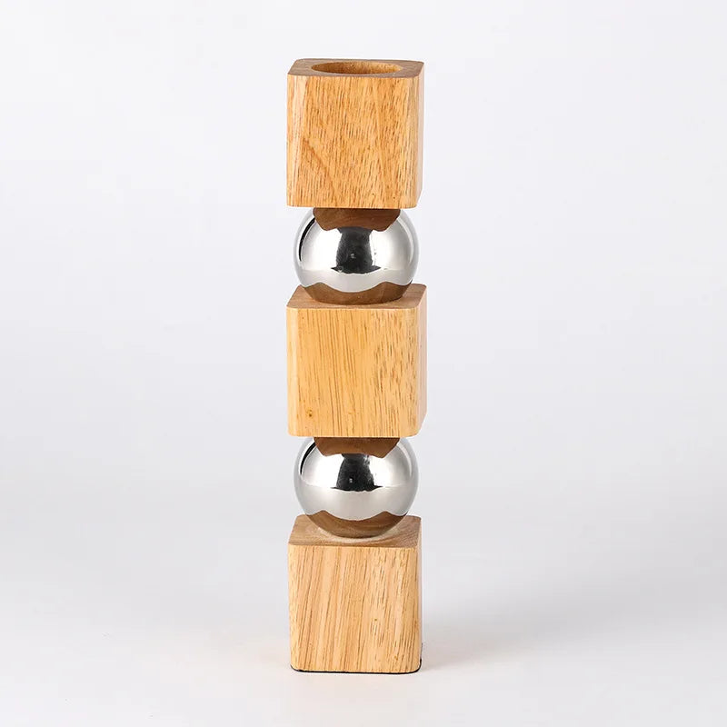 Jarrón Decorativo Nórdico | Madera y Metal Estilo Artístico
