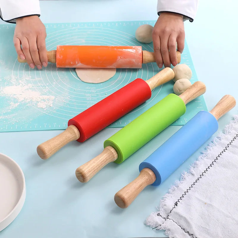 Rodillo de Cocina Silicona Antiadherente | Mango de Madera